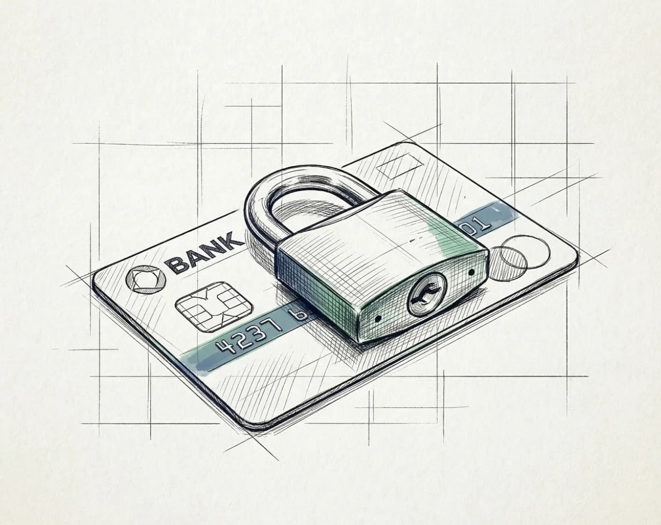 Geldwäsche-Verdachtsmeldung: Kontosperre durch Bank Bankkarte mit Vorhängeschloss als Symbol für Geldwäsche-Verdachtsmeldung und Kontosperre