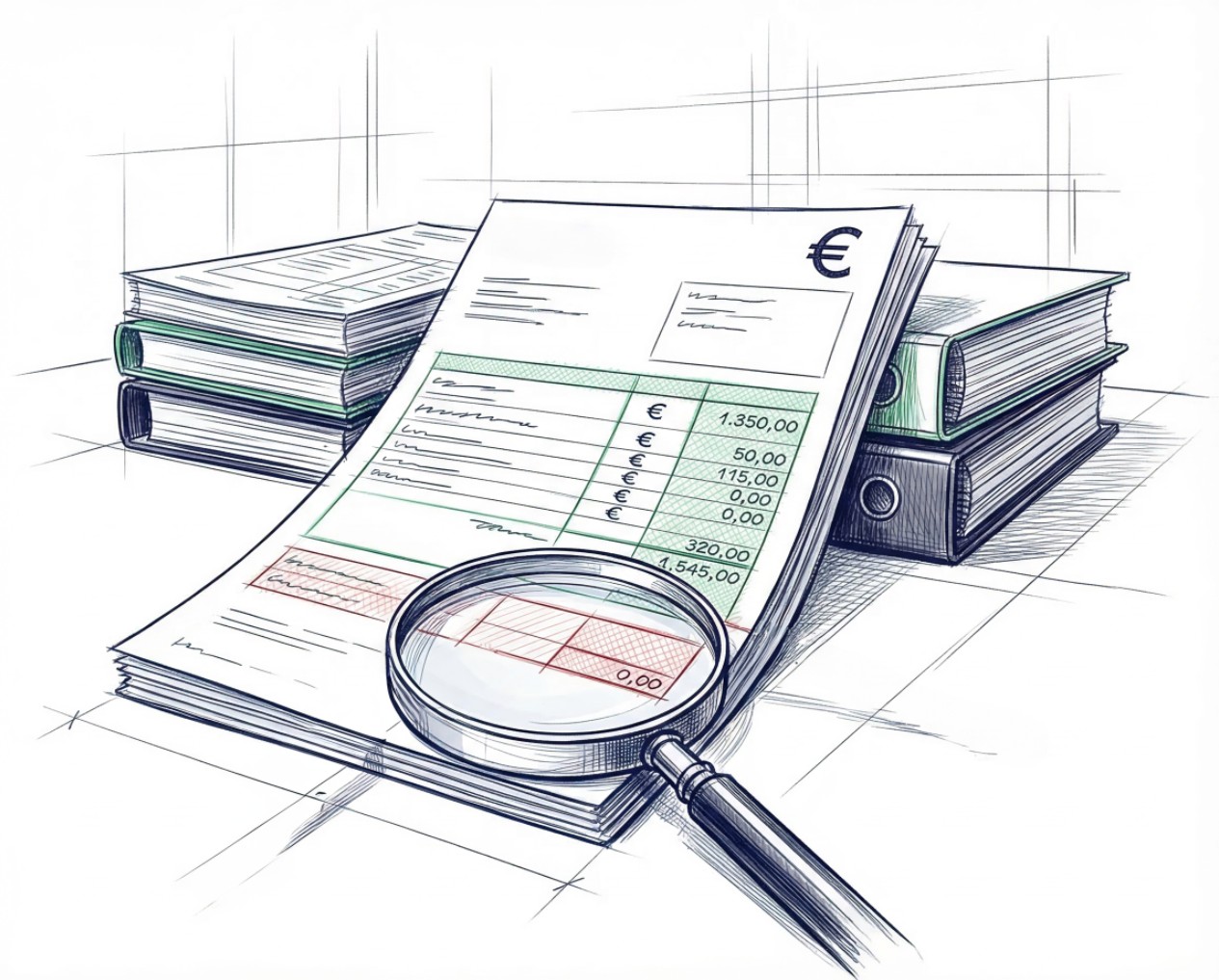 Prüfung Insolvenzverschleppung: Analyse von Bilanz und Liquidität Lupe prüft Finanzunterlagen und Bilanz als Symbol für die Prüfung einer Insolvenzverschleppung