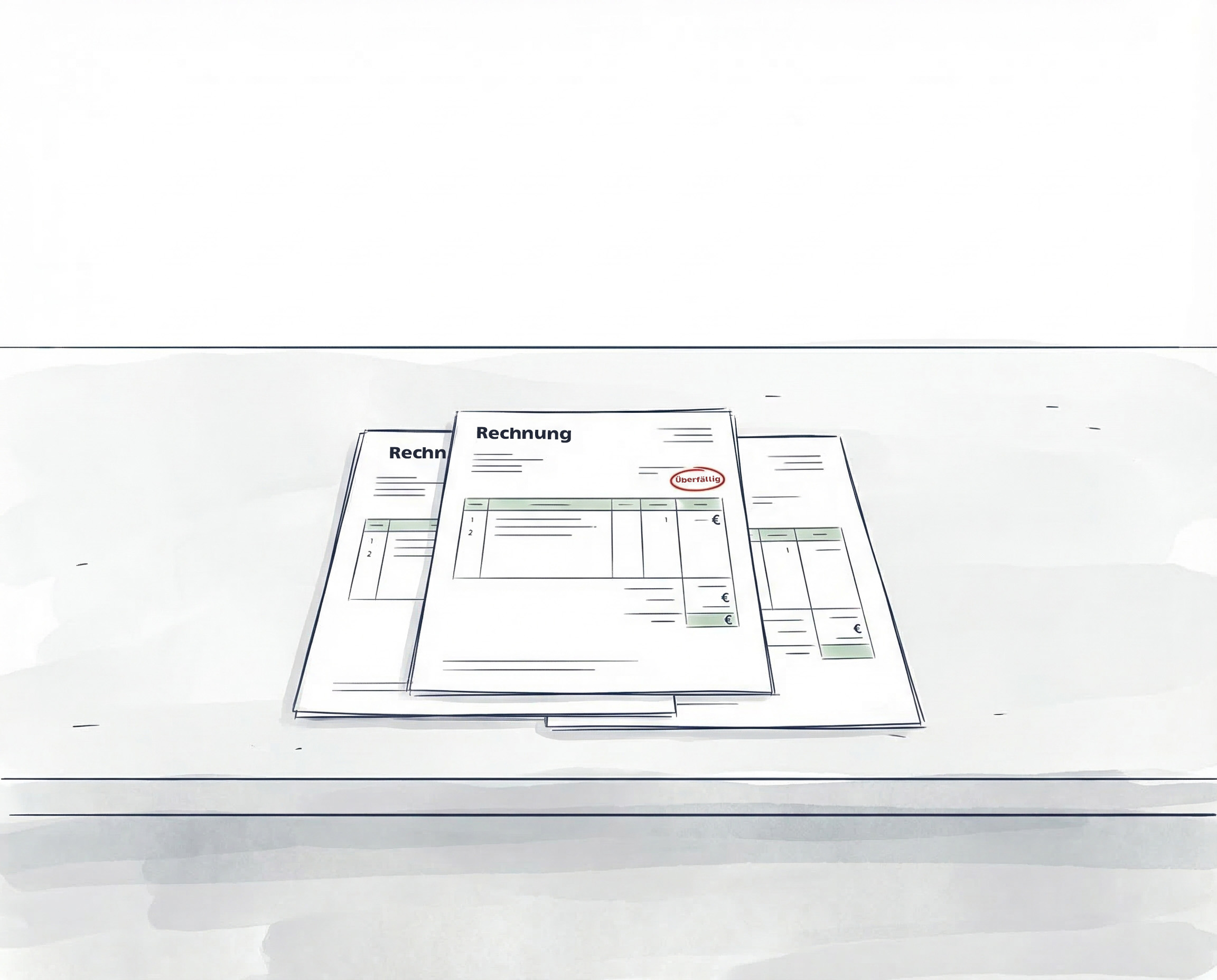 Insolvenzverschleppung Gläubiger: Überfällige Rechnungen Überfällige Rechnungen auf einem Tisch als Symbol für Insolvenzverschleppung und Risiken für Gläubiger